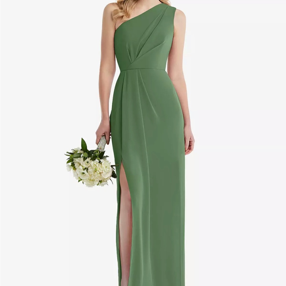 Social Bridesmaids one shoulder draped bodice column gown